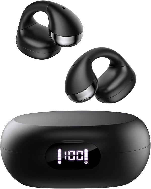 CXK Open Ear Headphones, Bluetooth 5.4 Clip on Earbuds 30H Playtime Flexible Ear Clip Design Headphones Lightweight Comfort Bluetooth Earbuds with LED Digital Display for Gym