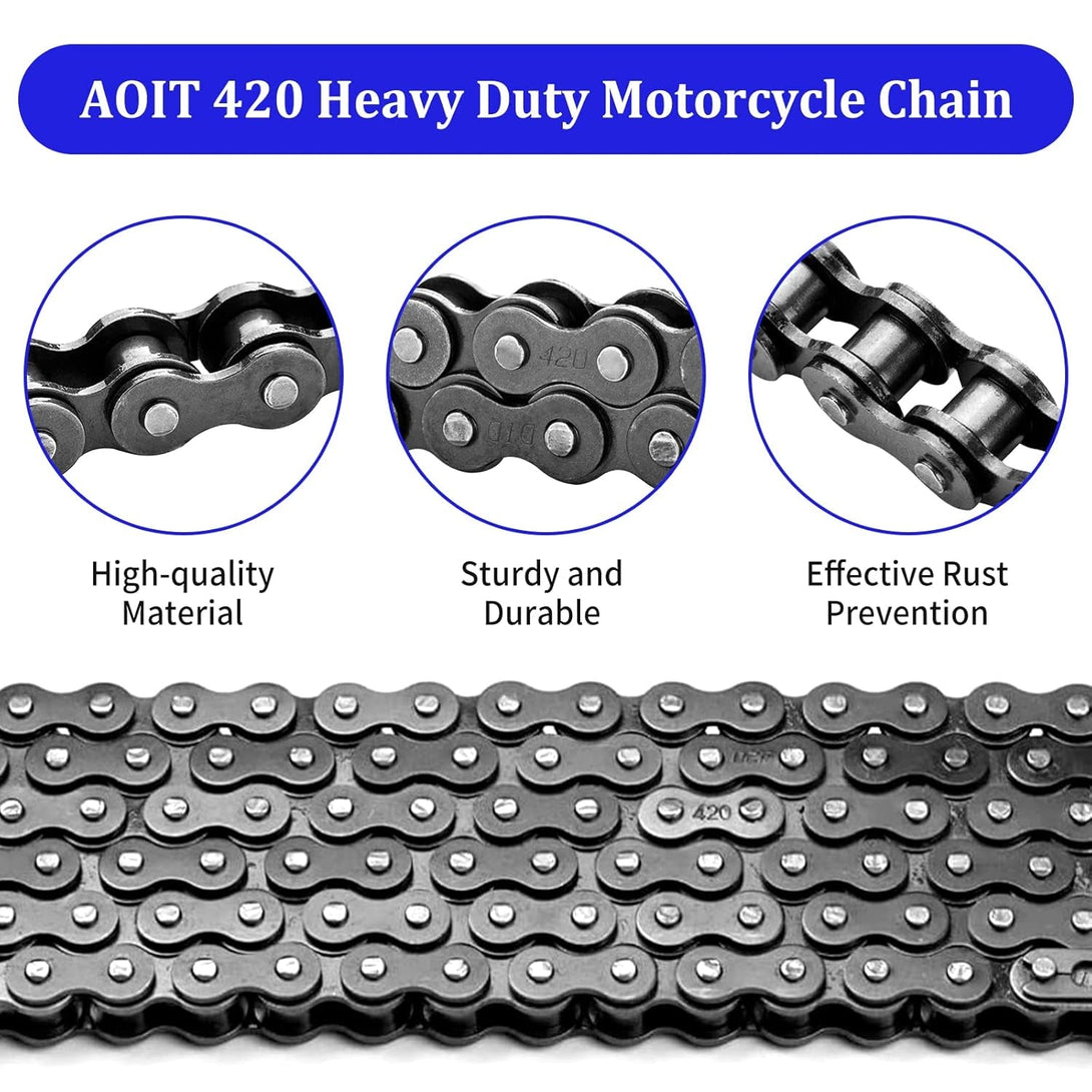 420 Motorcycle Chain - 420 Standard Roller Chain for 110Cc 125Cc Go Kart Dirt Pit Bike ATV Quad Scooter Mini Bike, Total 132 Links, Free Chain Breaker Included