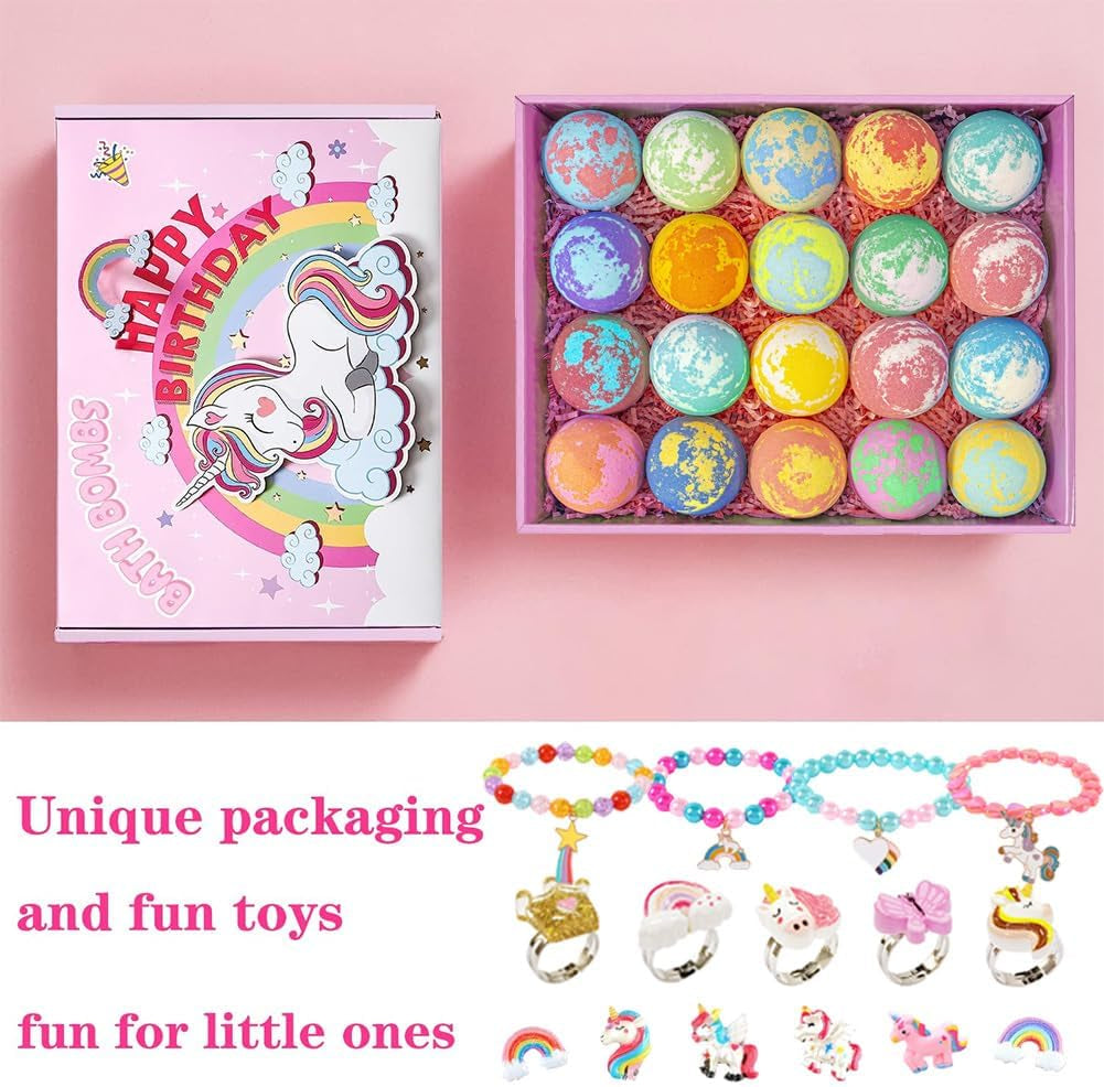 Unicorn Bath Bombs for Girls Kids, 20 Pack Bath Bombs Gift Set With, Handmade Bath Bombs for Girls with Surprise Inside, Birthday Children'S Day Halloween Christmas Gifts