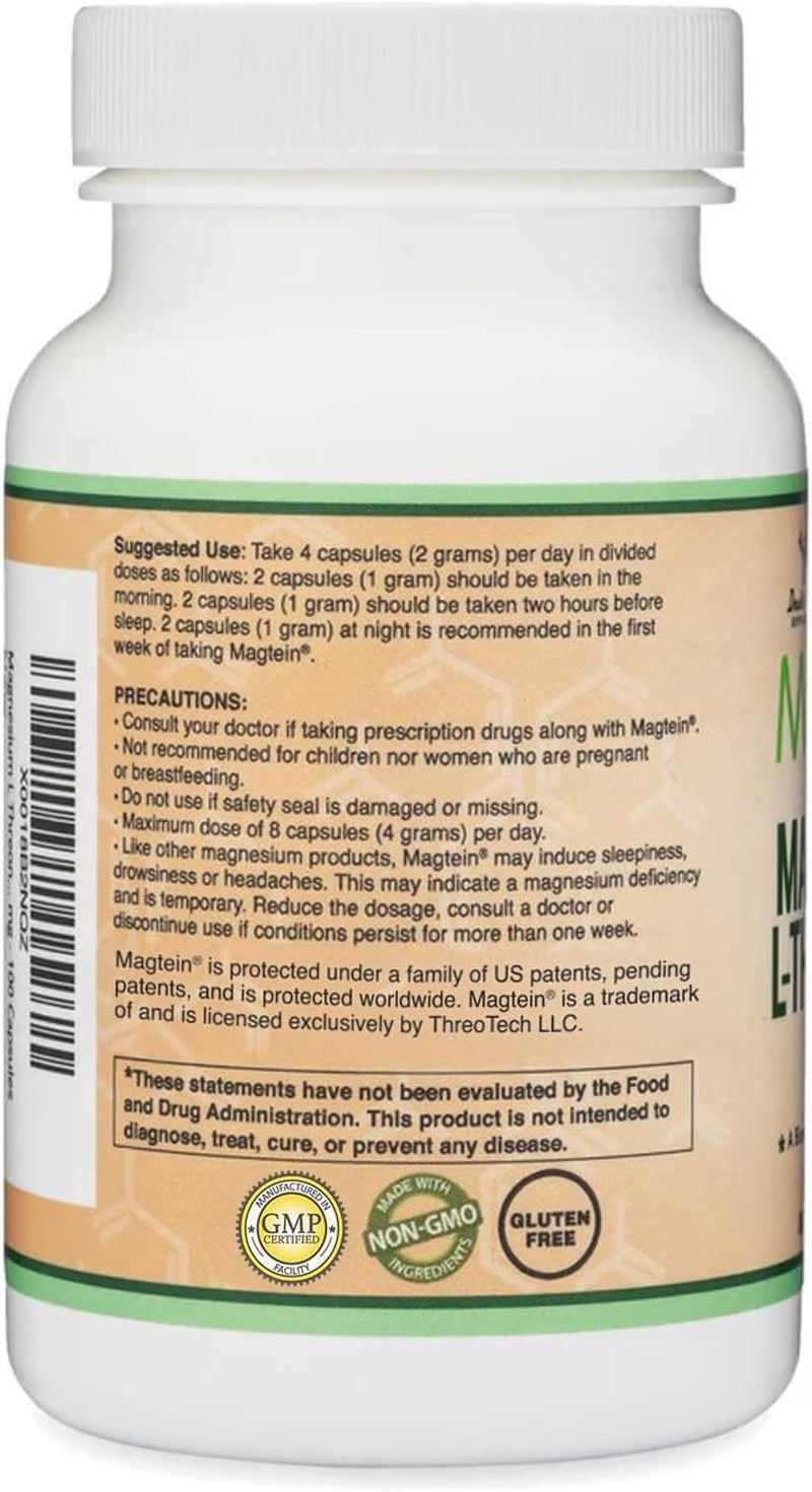 Magnesium L Threonate, Magtein™, Sleep and Cognitive Support – High Absorption – Most Bioavailable Form of Magnesium – 2,000 Mg – 120 Capsules