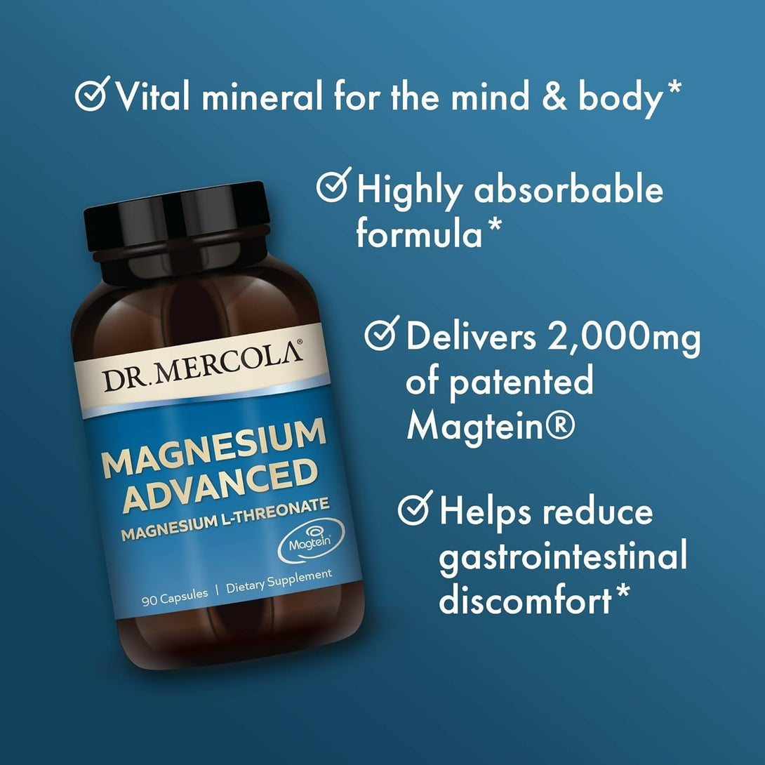 Dr. Mercola Magnesium Advanced - Supports Bone, Joint & Brain Health - Contributes to More Restful Sleep - Non-Gmo, Gluten-Free & Soy-Free - 90 Capsules (30 Servings)
