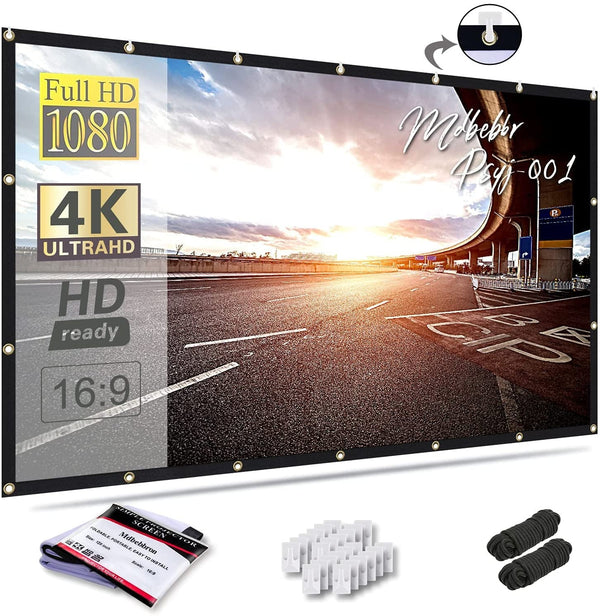 120 Inch Projector Screen 16:9 Foldable Anti-Crease Portable Projector Movies Screens for Home Theater Outdoor Indoor Support Double Sided Projection