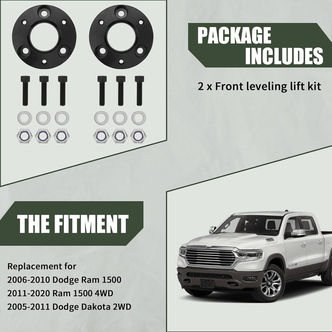 AUTOPTIM 2" Front Leveling Lift Kit, Replacement for 2006-2024 Ram 1500 4WD, 2005-2011 Dakota 2WD Strut Spacers
