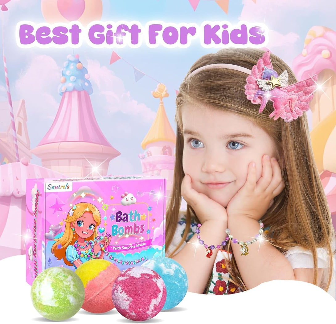 Bath Bombs for Kids Girls with Surprise Toys Inside, 12Pcs Handmade Fizzies Spa Bath Bomb with Jewelry Toys inside Gifts for Girls Birthday, Christmas, Bubble Dry Skin Moisturize Bath Ball
