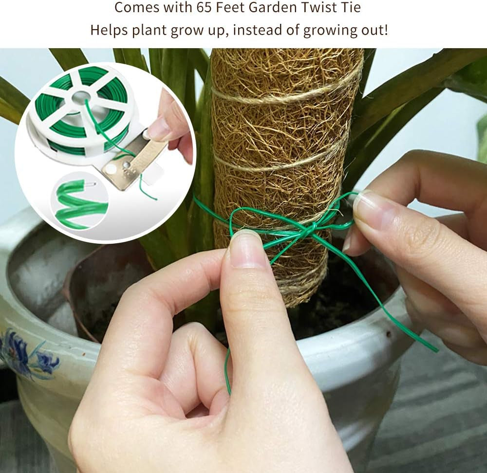 JOYSEUS 30 Inch Moss Pole for Climbing Plants - 2 Pack 15 Inch Coir Totem Pole Plant Support with 65 Feet Garden Twist Tie for Monstera and Potted Plants to Grow Upwards…