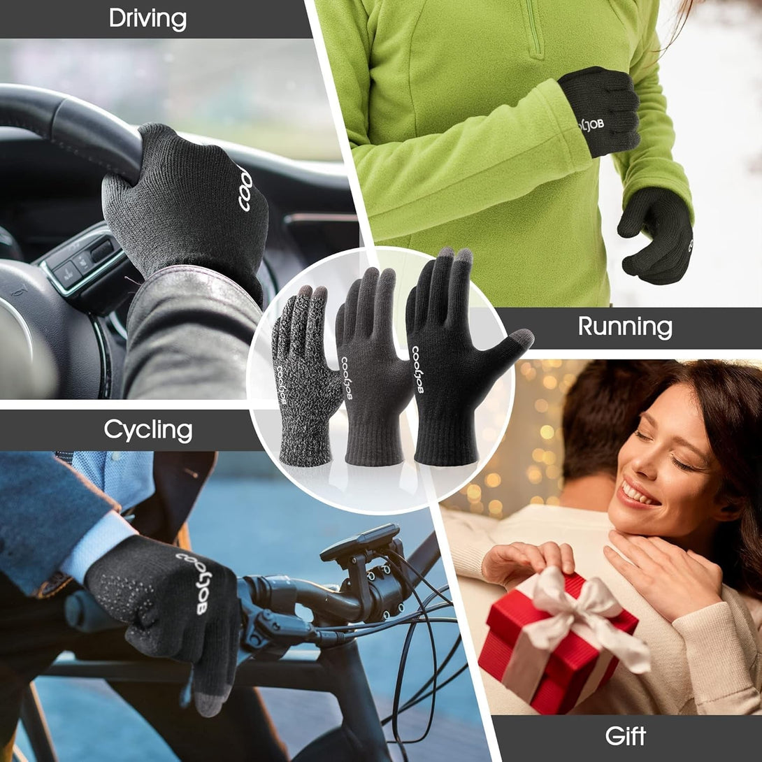COOLJOB Warm Fleece Knit Winter Gloves for Men Women, Touch Screen Fingers, Non-Slip Silicone Grip and Elastic Cuff