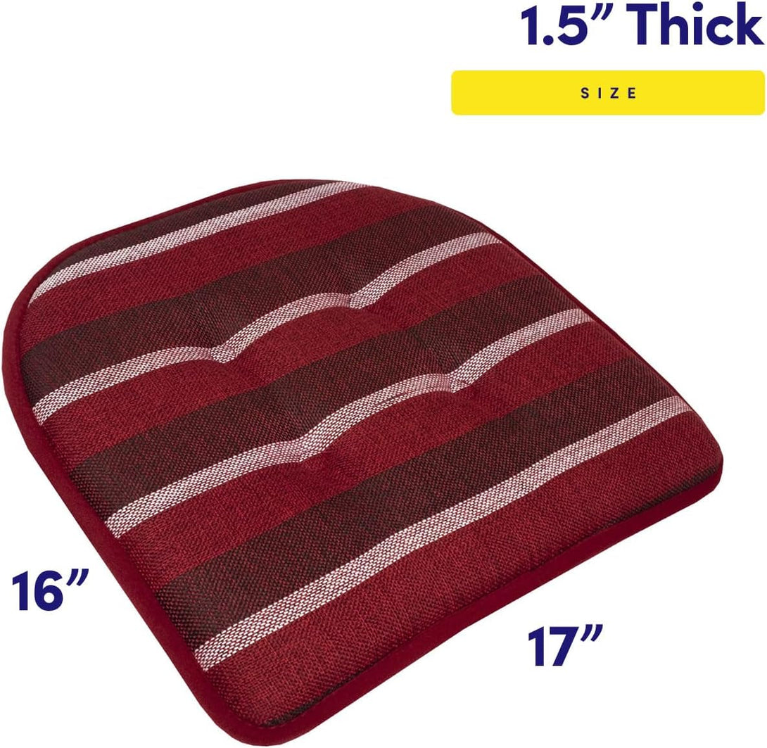 Sweet Home Collection Chair Cushion Memory Foam Pads Tufted Slip Non Skid Rubber Back U-Shaped 17" X 16" Seat Cover, 2 Count (Pack of 1), Bradford Burgundy