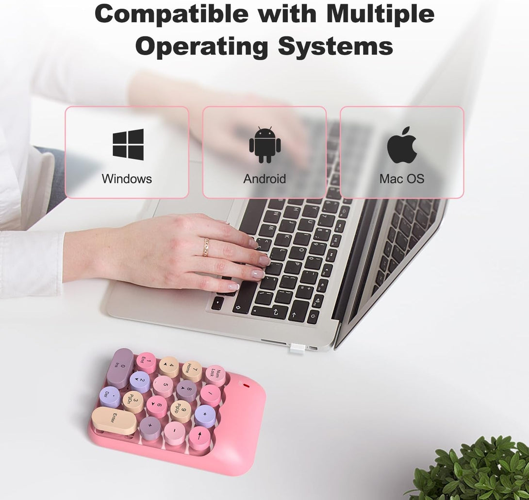 MOFII Wireless Number Pads - Pink Numeric Keypad 18 Keys USB 2.4G round Keycap Colorful Extensions Keypads, Financial Accounting Portable Numpad 10 Key for Laptop/Pc/Notebook/Surface Pro