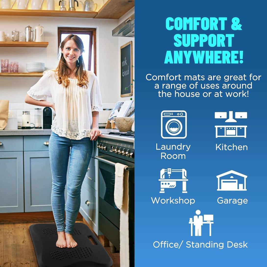 Standing Desk Mat, YESMET anti Fatigue Mat with Massage Points, Not-Flat Comfort Standing Mat for Standing Desk, Portable Ergonomic Mat for Office, Kitchen Floor, Home, Garage (Black), 22*17In