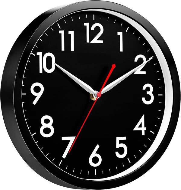 AKCISOT Wall Clock Modern Black Silent Non Ticking Wall Clocks Battery Operated 12 Inch, Small Analog Classic Clock Decorative for Bedroom, Kitchen, Home Office, Bathroom, School, Living Room