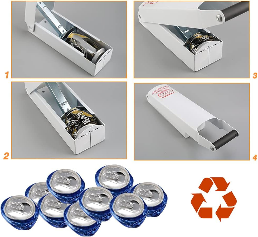 Aluminum Can Compactor White – 8/12/16OZ Metal Can Crusher Heavy-Duty Wall-Mounted Smasher for Aluminum Seltzer, Soda, Beer Cans and Bottles for Recycling