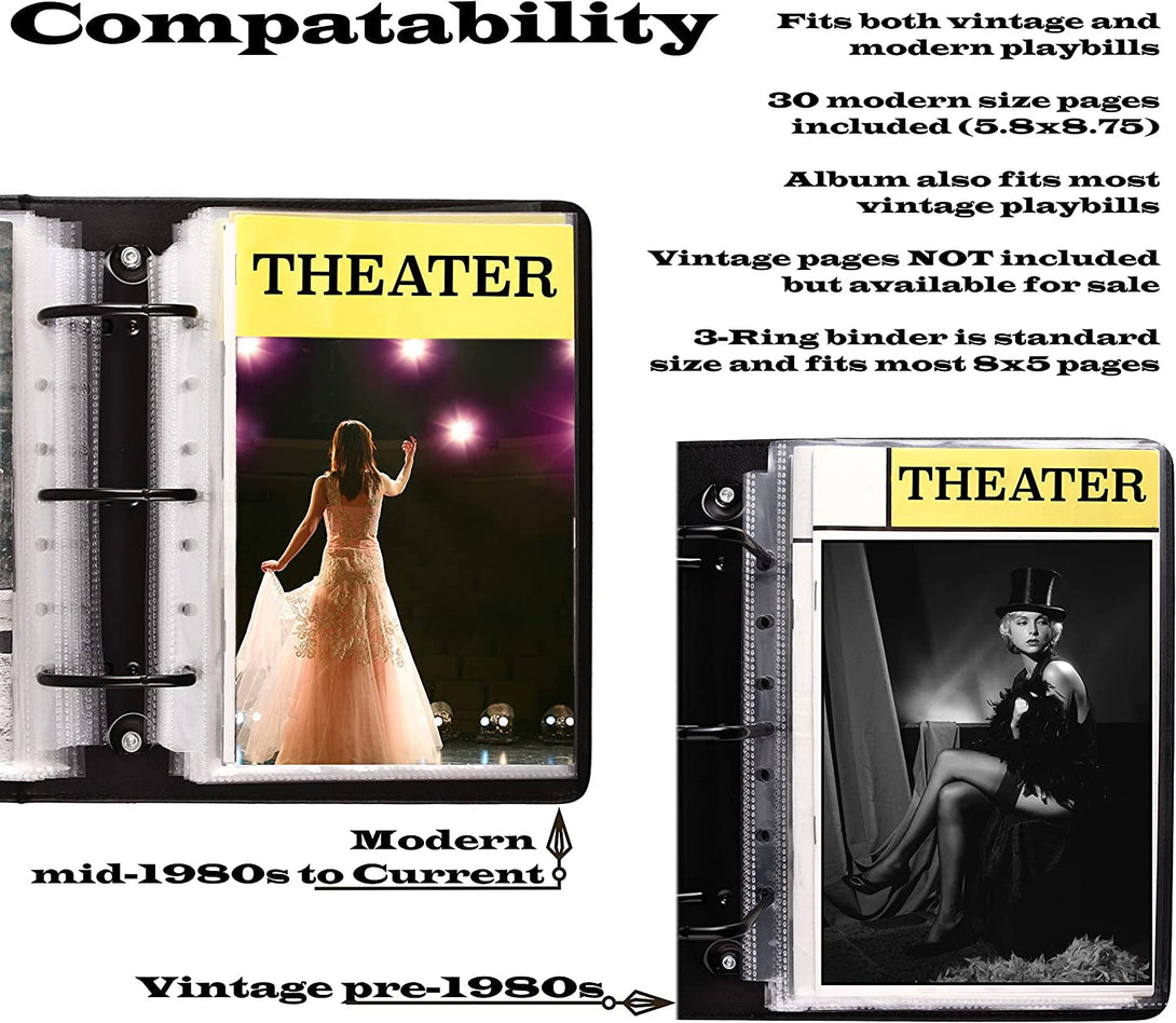 2Fold Binder for Holding Broadway Play Program and Theater Programs with 30 Custom Sheet Protectors - PU Leather - Fits Programs from Mid 1980S to Modern (Yellow/Black Embossedp)
