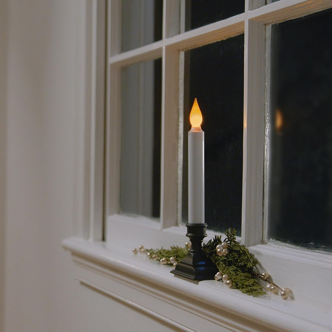 612 Vermont Battery Operated LED Window Candles with Flickering Amber Flame, Automatic Timer, 9.75 Inches Tall, VT-1206A (Pack of 4, Antique Bronze)