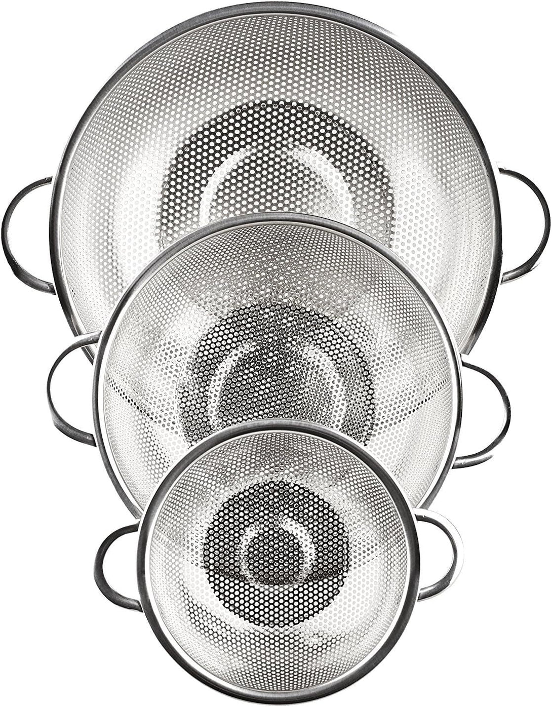3-Piece Stainless Steel Mesh Micro-Perforated Strainer Colander Set (1-Quart, 2.5-Quart and 4.5-Quart)