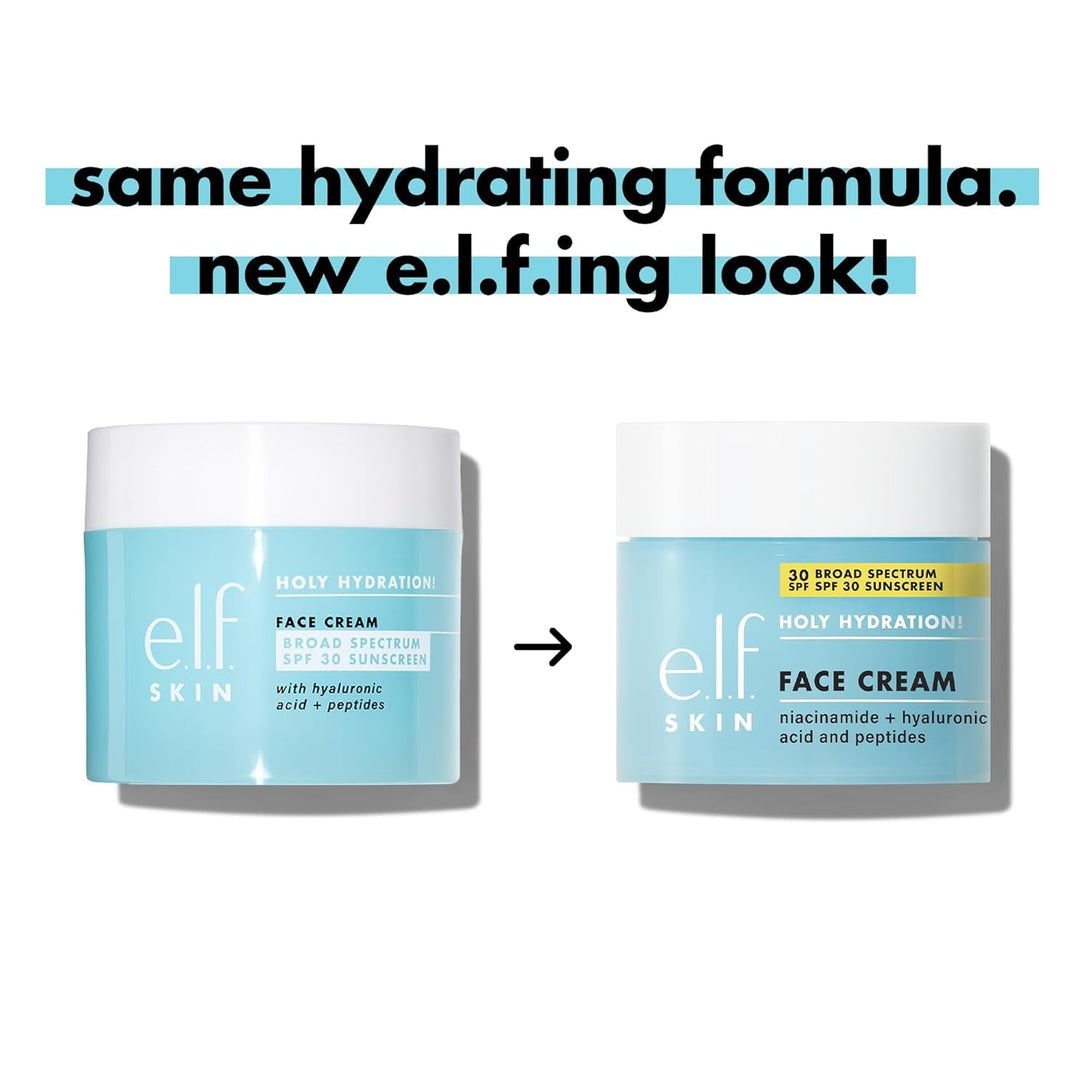 E.L.F. Holy Hydration! Face Cream, Broad Spectrum SPF 30 Sunscreen, Moisturizes & Softens Skin, Quick-Absorbing & Ultra-Hydrating,1.7 Ounce