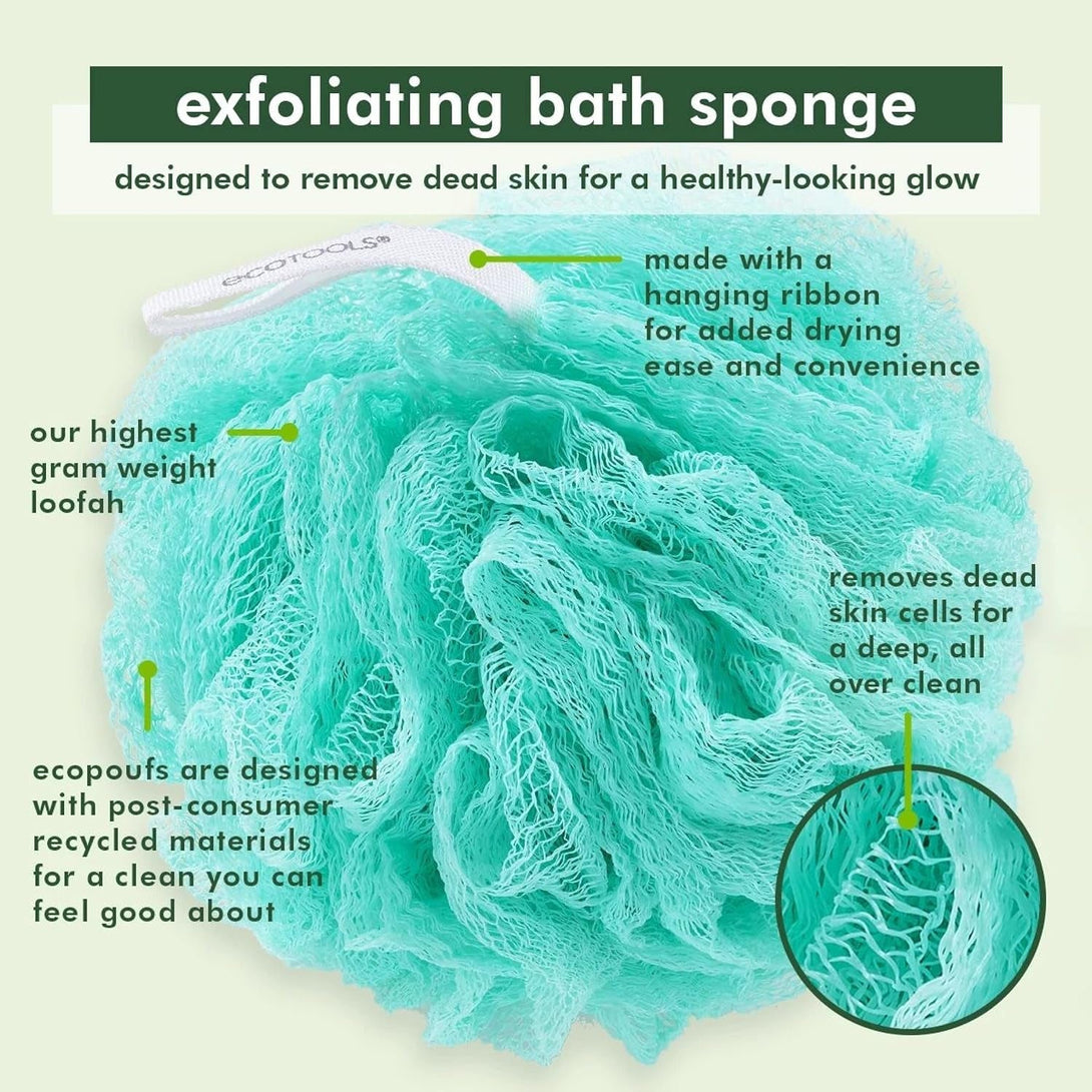 Ecotools Exfoliating Ecopouf 3 Pack, Shower Loofah Scrubs & Cleanses, Pouf with Recycled Netting, Exfoliation Removes Dead Skin, Eco-Friendly Bath Accessory, Cruelty-Free, Color May Vary, (60G Each)