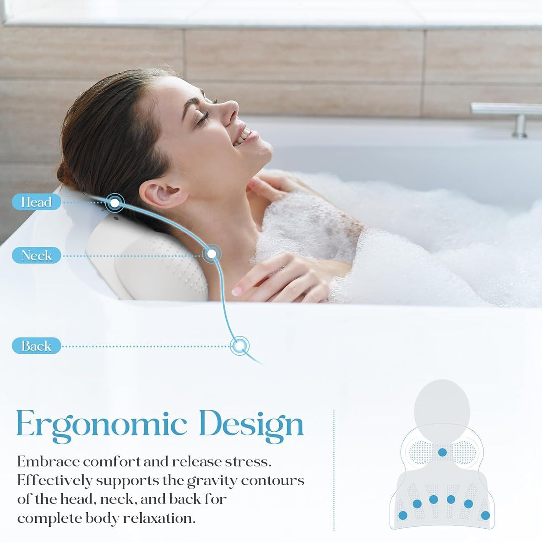 Bath Pillow Luxury Bathtub Pillow, Bath Pillows for Tub Head Neck and Back Support, Non-Slip Soft Silicon Bath Tub Pillow with Strong Suction Cup, Bath Accessories Spa Gifts, White