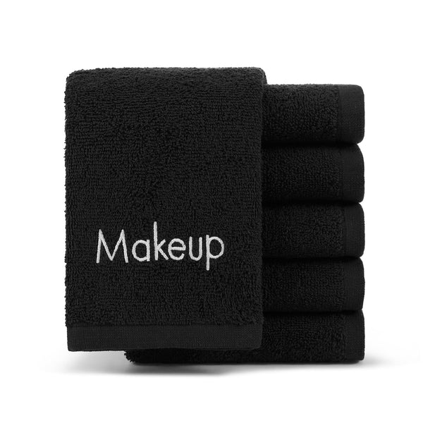 Arkwright Makeup Towels - Pack of 6 - Soft & Gentle Cotton Washcloth Face Make up Remover, Reusuable Eraser Cloth Essentials for Hosts & Artists, 13 X 13 In, Black