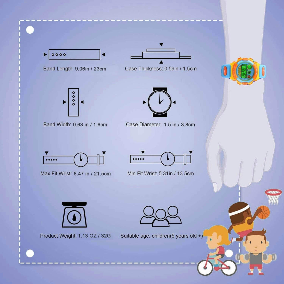 Cofuo Kids Digital Sport Watch for Boys Girls, Kid Waterproof Electronic Multi Function Casual Outdoor Watches, 7 Colorful LED Luminous Alarm Stopwatch Wristwatch