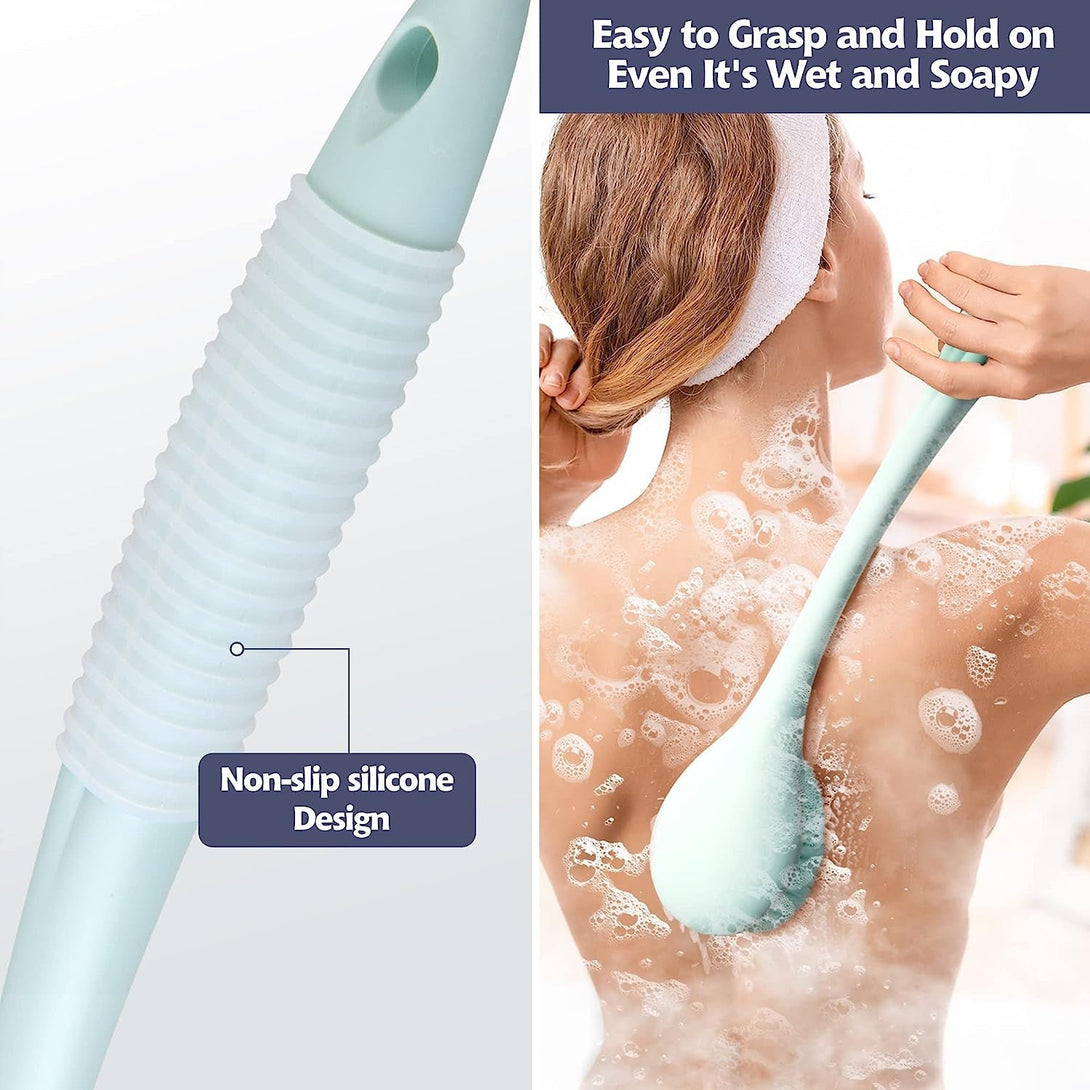BEDELITE Back Scrubber for Shower - Long Handle Bath Brush (16.4 Inches) with Soft Bristles, Exfoliating Body Brush for Men & Women(Blue)