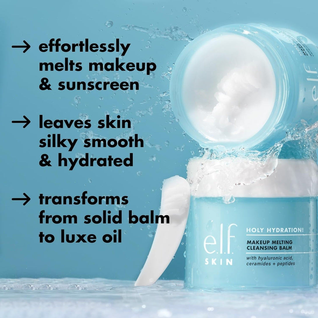 E.L.F. SKIN Holy Hydration! Makeup Melting Cleansing Balm, Face Cleanser & Makeup Remover, Infused with Hyaluronic Acid to Hydrate Skin
