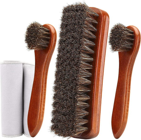 4-Piece Horsehair Shoe Brush Shine Kit, Shoe Polish Kit, Leather Shoes Boot Cleaning Brush Care Clean Dauber Applicators