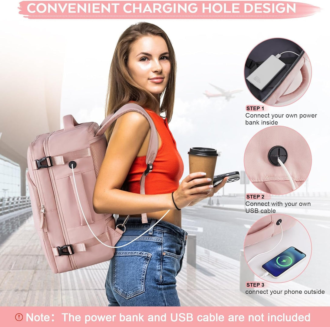 Travel Backpack for Women, Personal Item Bag for Airlines, Lightweight Carry on Backpack, Casual Hiking Work Gym College Weekender Bag Daypack, Laptop Backpack, Pink