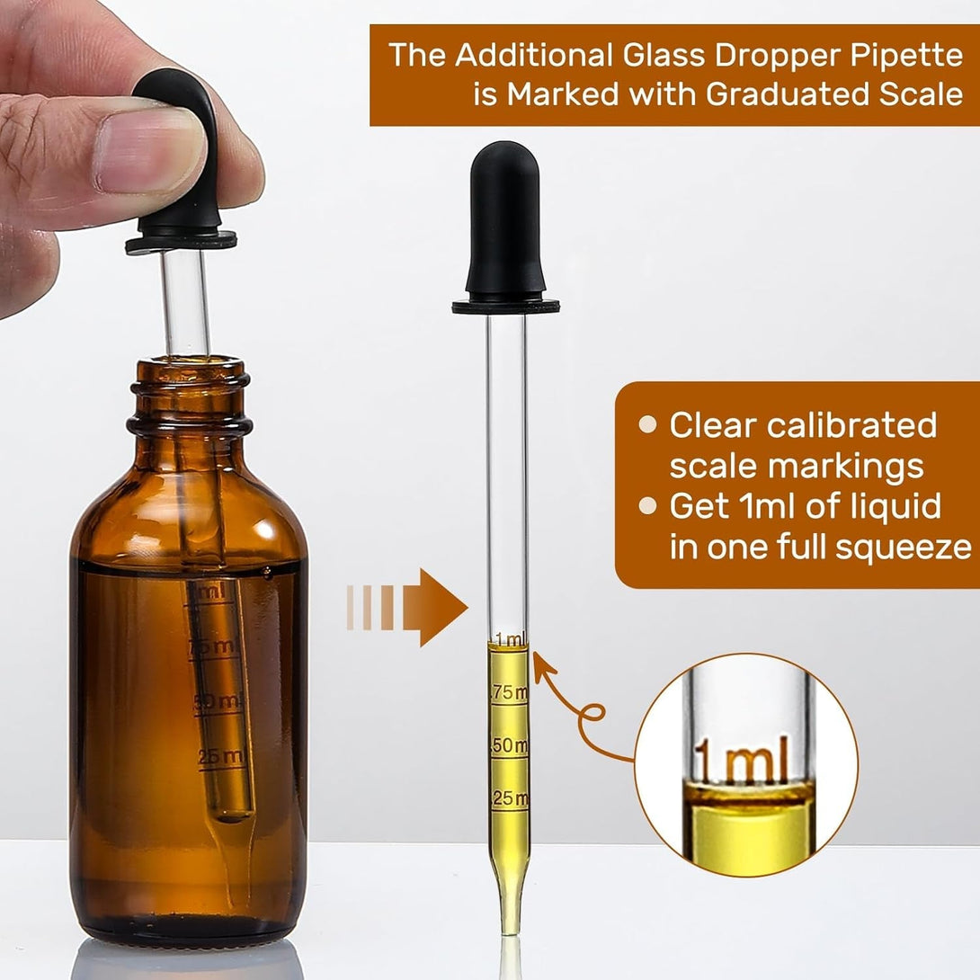 4 Pack, 100Ml Dropper Bottles with 2Pcs Glass Pipettes(1Ml) - Essential Oils Bottles for Health, Personal Care & Beauty - 3.4Oz Thick Dark Amber Glass Tincture Bottles with Eye Droppers, Leakproof