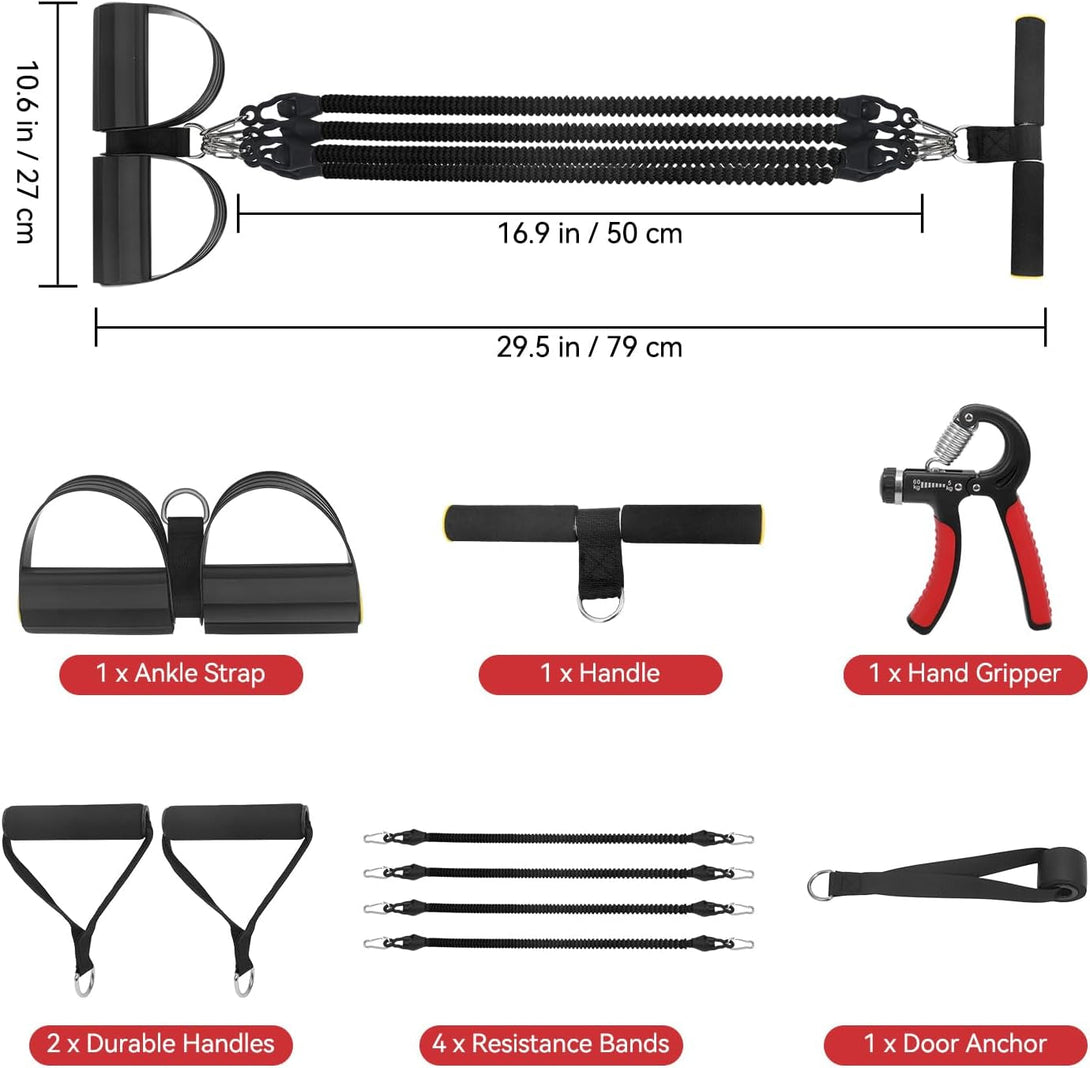 2025 Upgrade Pedal Resistance Band, 4-Tube Elastic Pull Rope Fitness Sit-Up Exercise Equipment at Home Gym Arm Abs Workout Equipment Leg Stretching Equipment with 1Pcs Grip Strength Trainer