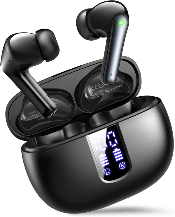 Ear Buds Wireless Earbuds - Bluetooth 5.3 Headphones (48H Playback) Built in Mic with LED Display Charging Case, IP7 Waterproof Earphone for Iphone Andriod Phones Laptop Sports Workout - Black