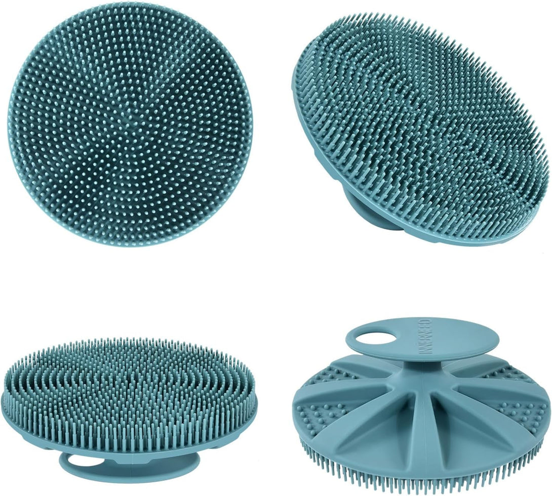 INNERNEED Food-Grade Soft Silicone Body Scrubber Shower Brush Handheld Cleansing Skin Brush, Gentle Exfoliating and Lather Well (Dark Green)