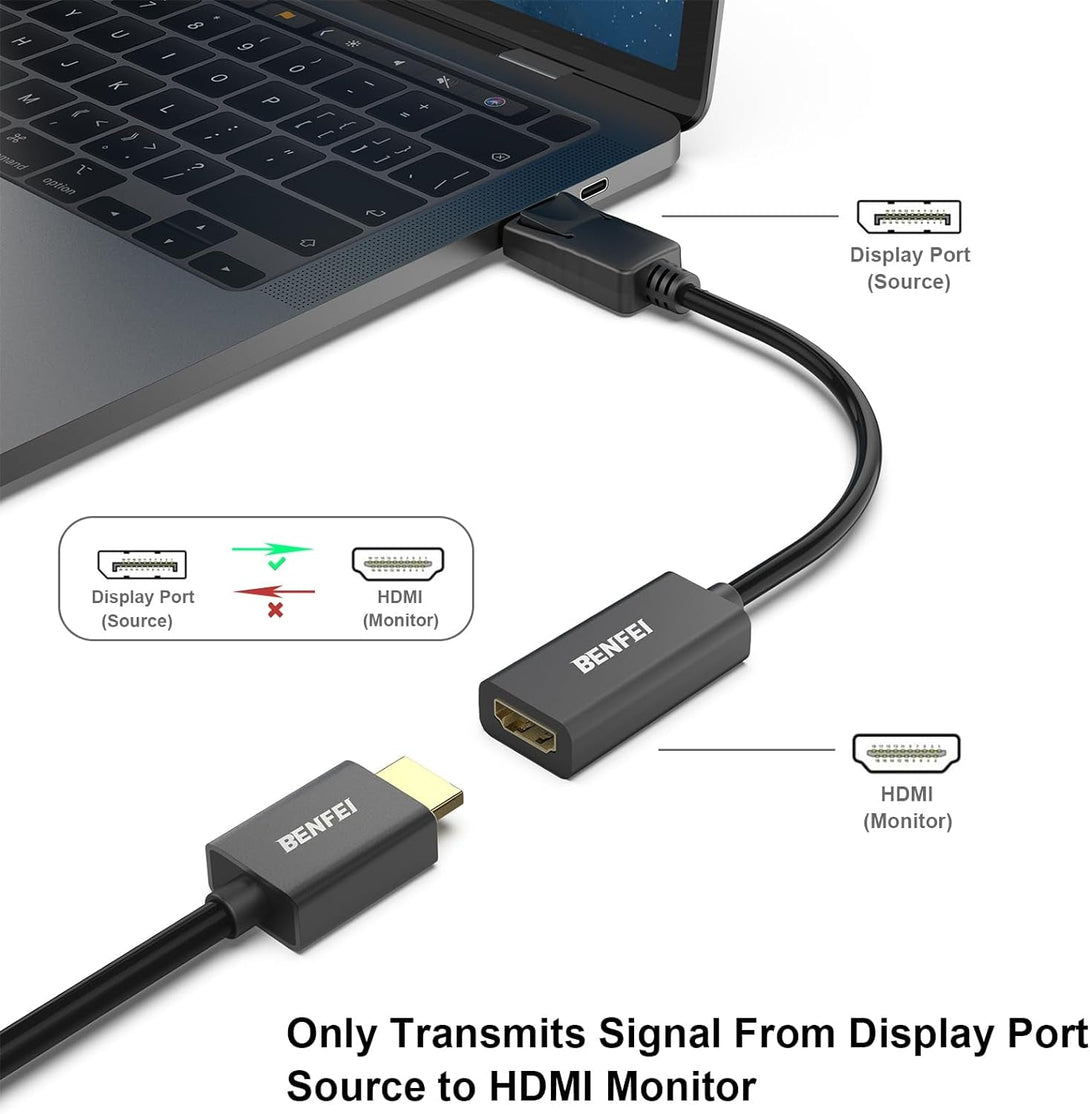 BENFEI 4K Displayport to HDMI Adapter, Uni-Directional DP 1.2 Computer to HDMI 1.4 Screen Gold-Plated DP Display Port to HDMI Adapter (Male to Female) Compatible with Lenovo Dell HP and Other Passive