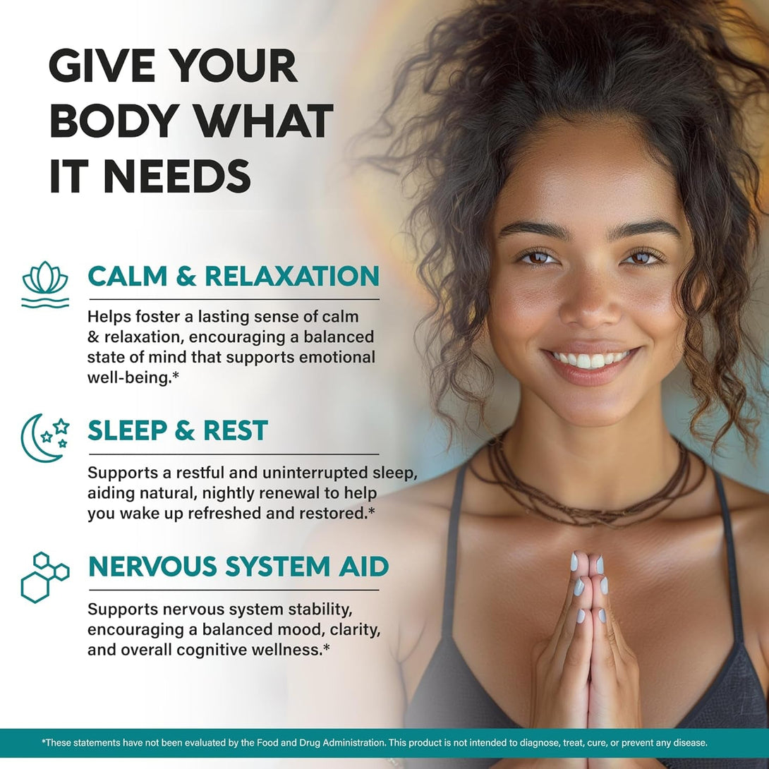 GABA L-Theanine 900 Mg - Made in USA - Magnesium | Vitamin B6 - Calm, Sleep, Relaxation & Mood Support - 750 Mg Gamma Aminobutyric Acid, 150 Mg L-Theanine - Non-Habit Forming, Vegan - 120 Capsules