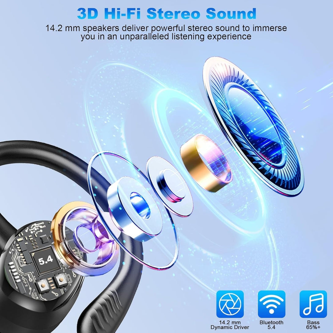 Wireless Earbuds Bluetooth 5.4 Headphones Sport, 2025 Bluetooth Earbuds with Earhooks, 50H Stereo over Ear Buds, Earphone with 4 ENC Noise Canceling Mic, IP7 Waterproof Headset for Running/Gym/Workout