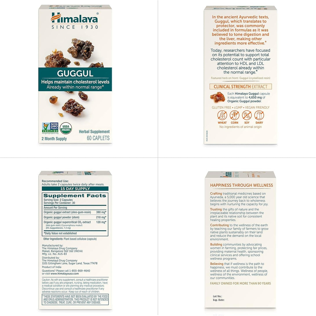 Himalaya Guggul Herbal Supplement, HDL & LDL Support, Liver Health, Liver Cleansing, Triglyceride Support, Bile Production, 720 Mg, Non-Gmo, Vegetarian, 60 Capsules, 1 Pack