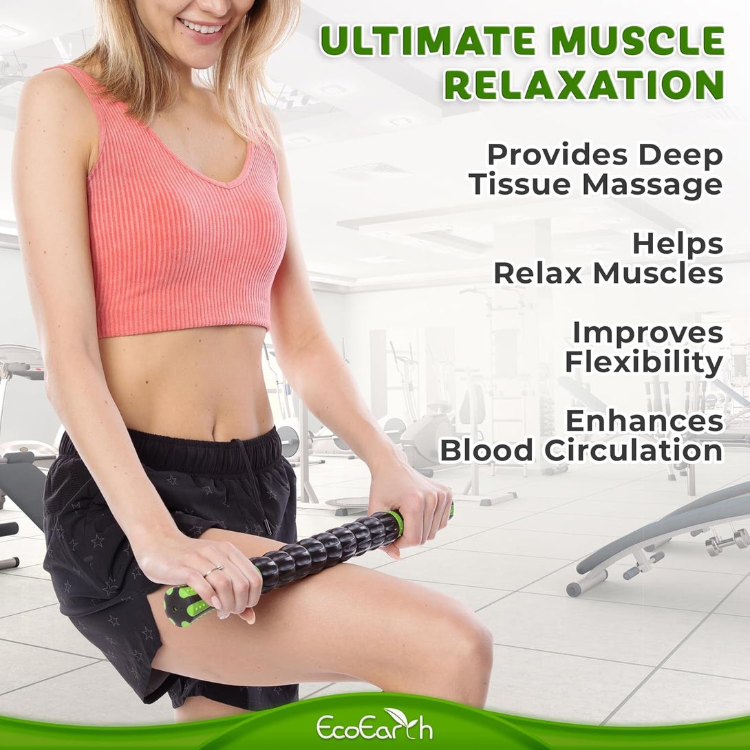 Ecoearth Muscle Roller Stick, Body Massage Stick Lymphatic Drainage Massager for Arm, Shoulder, Back & Leg Myofascial Release, Personal Handheld Massagers, Trigger Point Fascia Massage Tool
