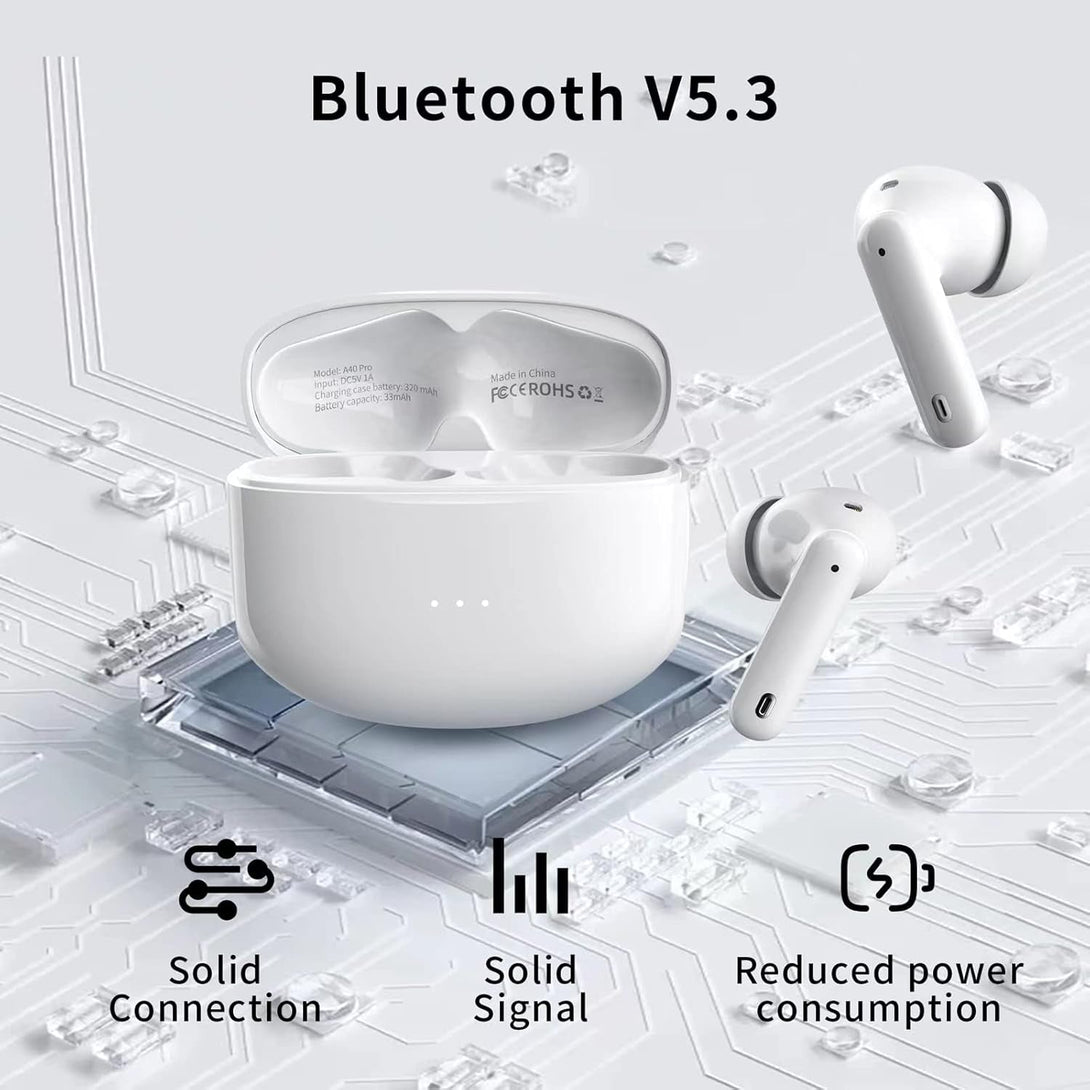 A40 Pro Wireless Earbuds, 50Hrs Playtime Bluetooth Earbuds Built in Noise Cancellation Mic with Charging Case, Bluetooth Headphones with Stereo Sound, IPX7 Waterproof Ear Buds for Phone