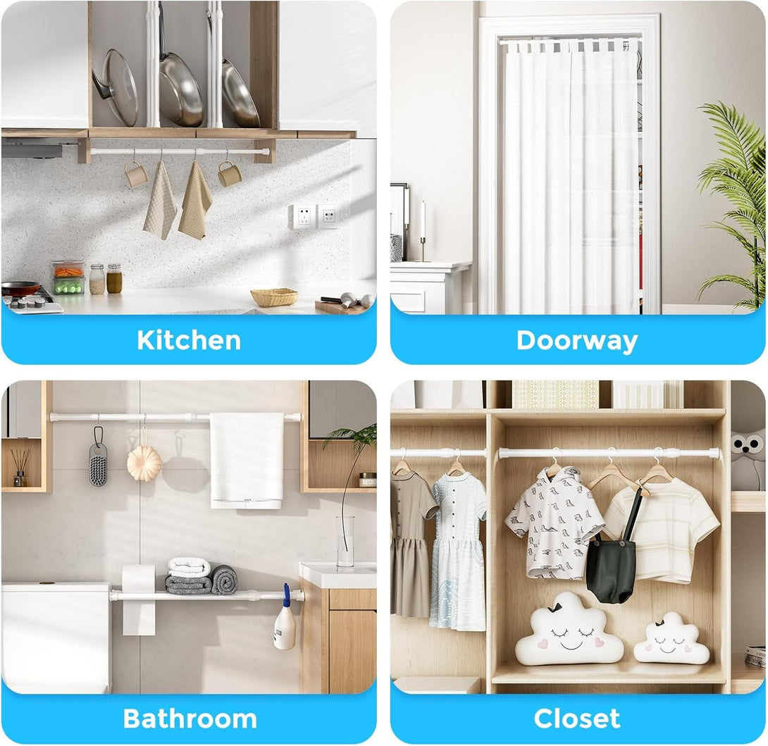 AIZESI 3Pcs White Spring Tension Rond Short Curtain Rods Small Curtain Tension Rods 16 to 28 Inch Adjustable Curtain Rod Tension Extendable Spring Rod for Home Window Kitchen