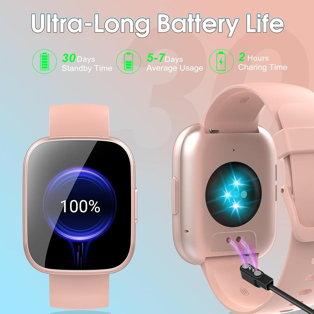 Smart Watch for Men Women(Answer/Make Calls), 1.95" HD Touch Screen Fitness Watch with Sleep Heart Rate Monitor, 110+ Sports Modes, IP68 Waterproof Activity Trackers Compatible with Android Ios, Pink