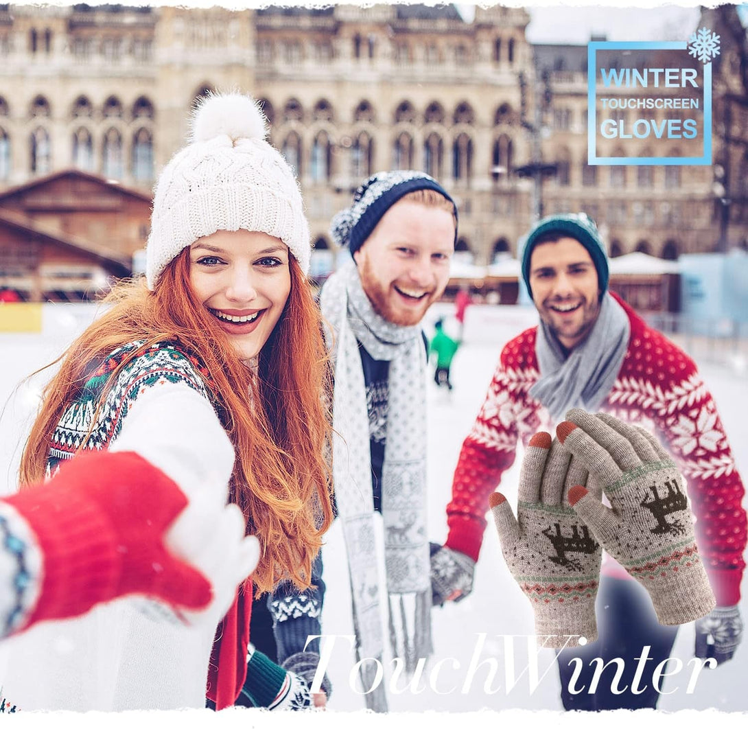 HÖTER Winter Touch Screen Gloves Snow Flower Printing Keep Warm for Women and Men