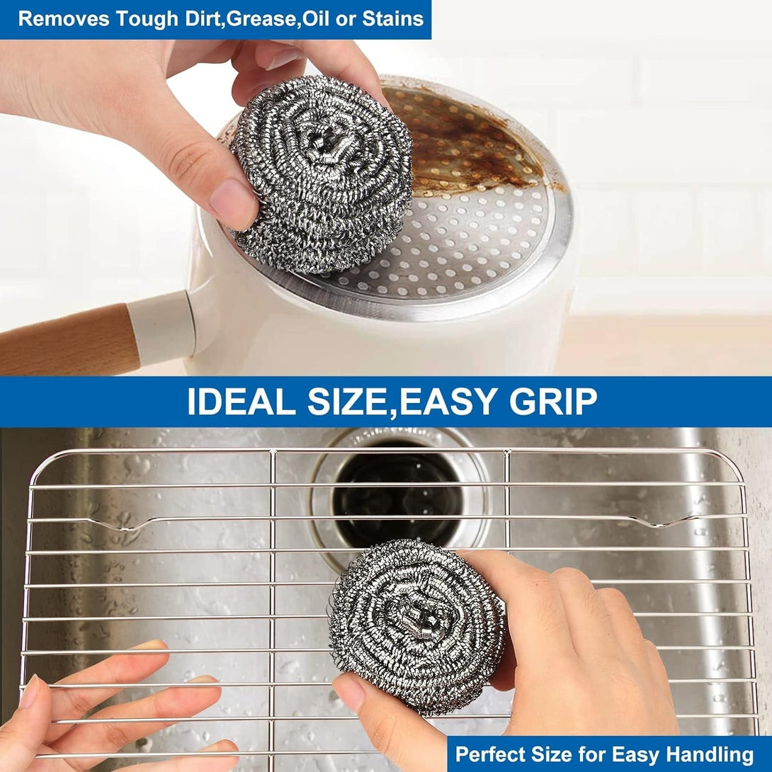10 Pack Stainless Steel Scrubber, Steel Wool Srubber for Scouring Stubborn Messes from Pots and Pans, Stoves,Broiler Racks,Grills and More