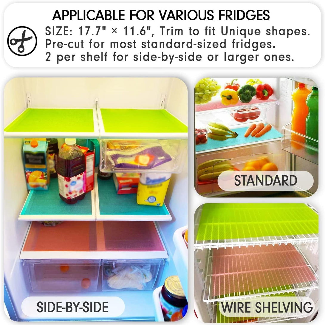 12 Pcs Refrigerator Liners, Maynest Washable Mats Covers Pads, Home Kitchen Gadgets Accessories Organization for Top Freezer Glass Shelf Wire Shelving Cupboard Cabinet Drawers (4 Blue+4 Green+4 Red)