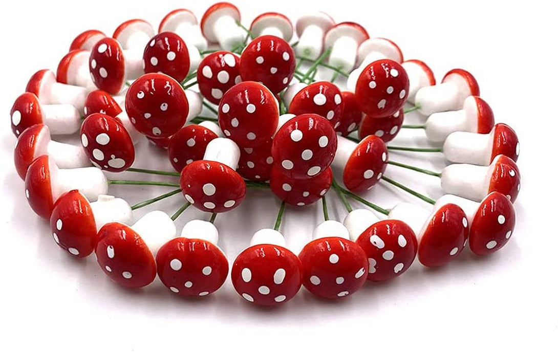 Aliotech 50 Pieces Mini Mushroom Miniatures Artificial Garden Fairy Bonsai Plant Pot Resin Craft Decoration for Home DIY Micro Landscape Decor (Red)