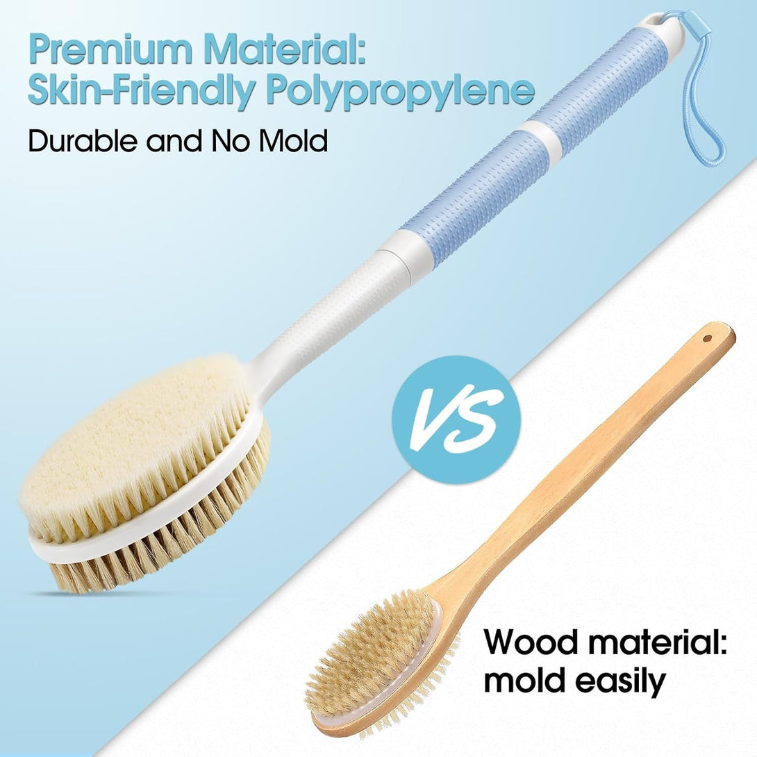 Back Scrubber anti Slip for Shower with Detachable Brush Head,19" Shower Brush with Soft and Stiff Bristles,Long Handle Exfoliating Body Scrubber for Bath or Dry Brush.