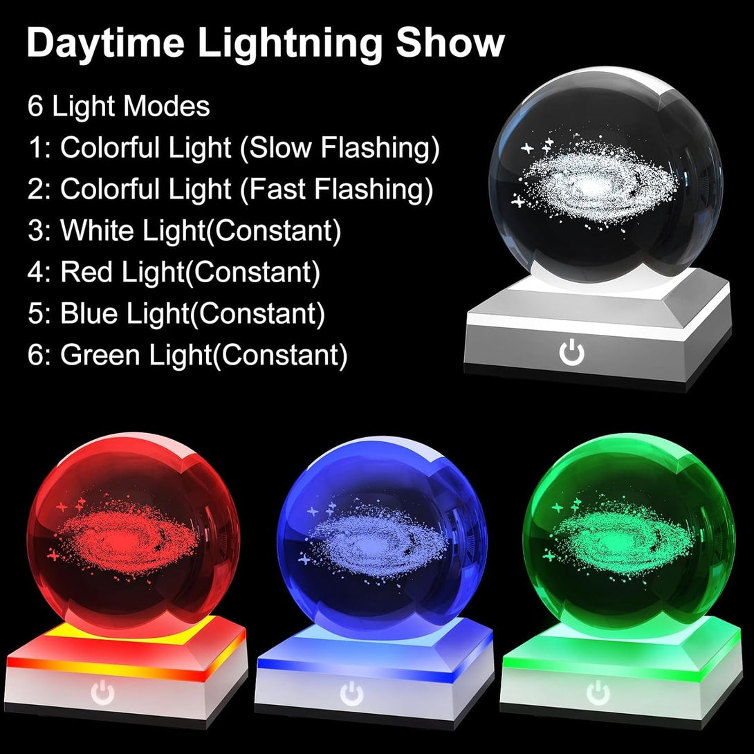 3D Galaxy Crystal Ball Night Light with Colorful LED Light Base, Science Astronomy Space Gifts for Christmas Kids Child Boys Girls Teens Student Classmates Girlfriend Boyfriend