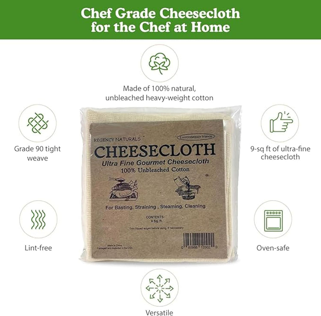 Regency Wraps 100% Cotton Ultra Fine Natural Cheese Cloth, 36 Sq.Ft 36" X36" 4 Pcs, Chef Grade for Basting Turkey, Canning, Straining, Cheesemaking