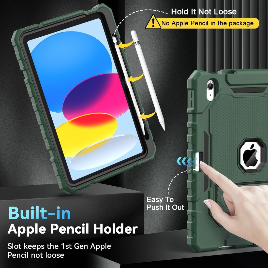Grifobes for Ipad A16 Case 11Th Generation 11 Inch 2025 / Ipad 10Th Generation Case 10.9 Inch 2022, Heavy Duty Military Grade Shockproof Cover with Pencil Holder for I Pad 11/10 (Alpine Green)