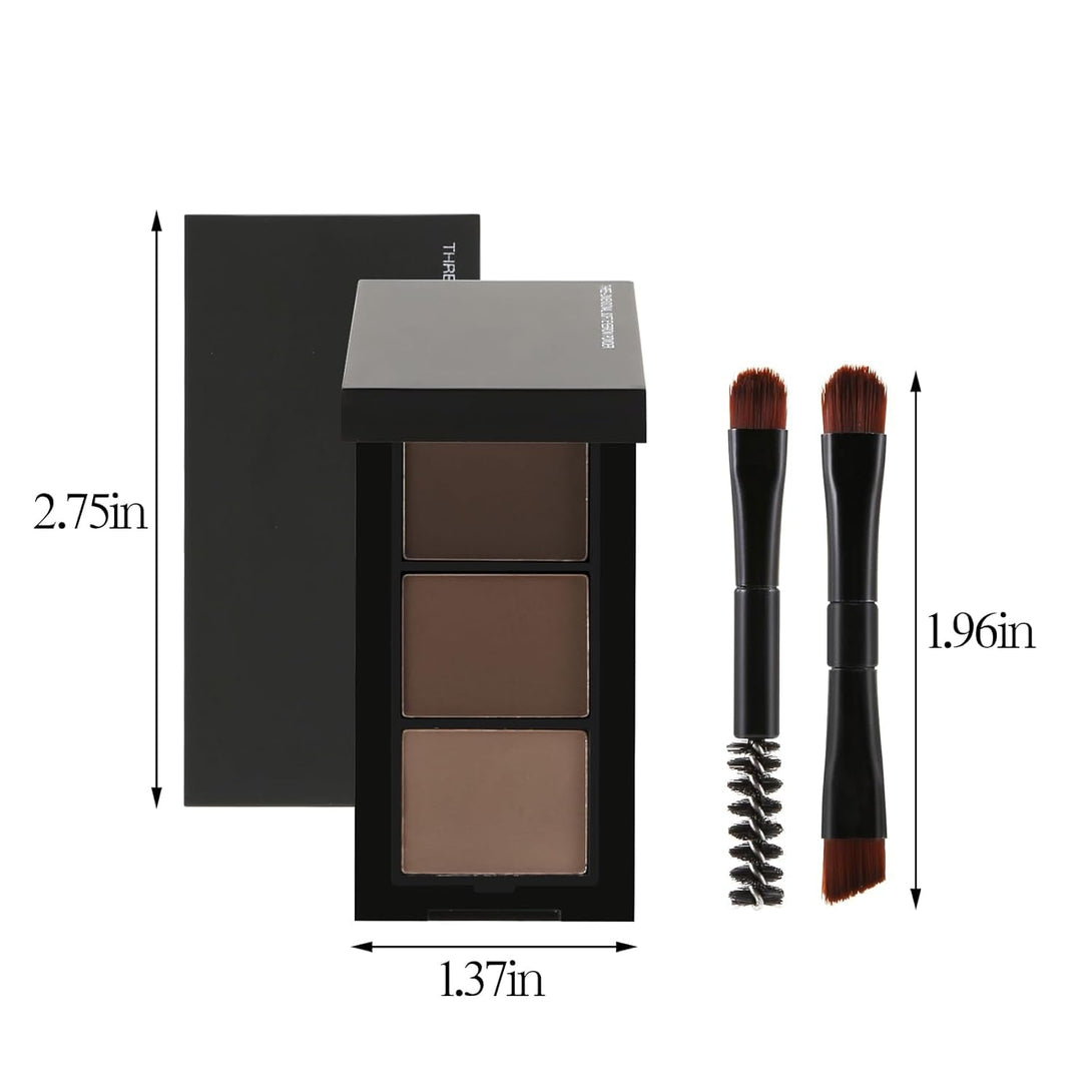 3 Colors Eyebrow Makeup Kit, Professional Brow Contour Palette, Waterproof Long-Lasting Eyebrow Filler Powder with Mirror & Brow Brush