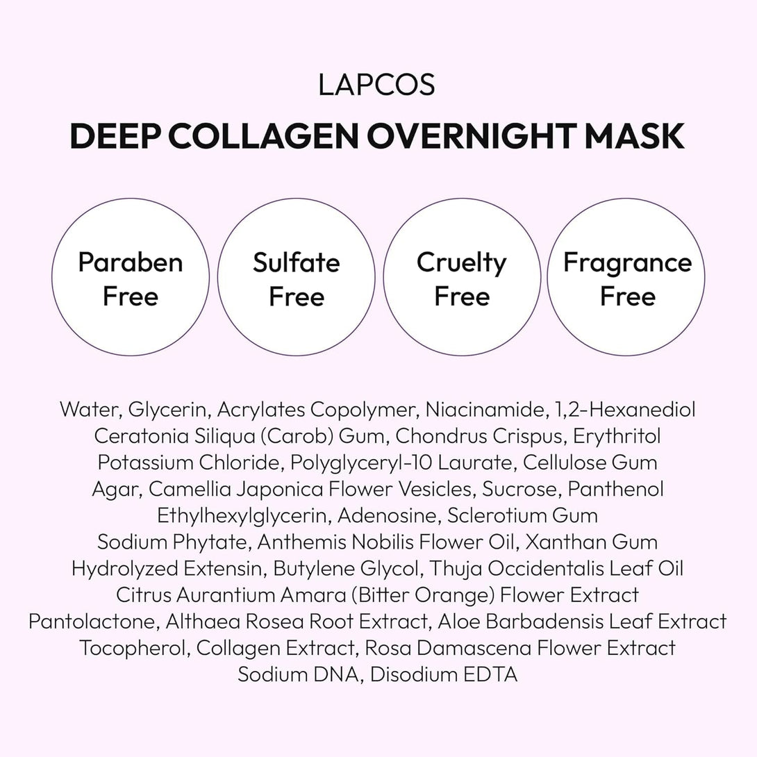 LAPCOS Deep Collagen Glass Skin Overnight Mask - Korean Skin Care Mask W/Rose PDRN, Vegan Collagen & Hydrogel Sheet - Hypoallergenic Firming Collagen Face Mask Sheets (4 Ea, 1.23 Oz)