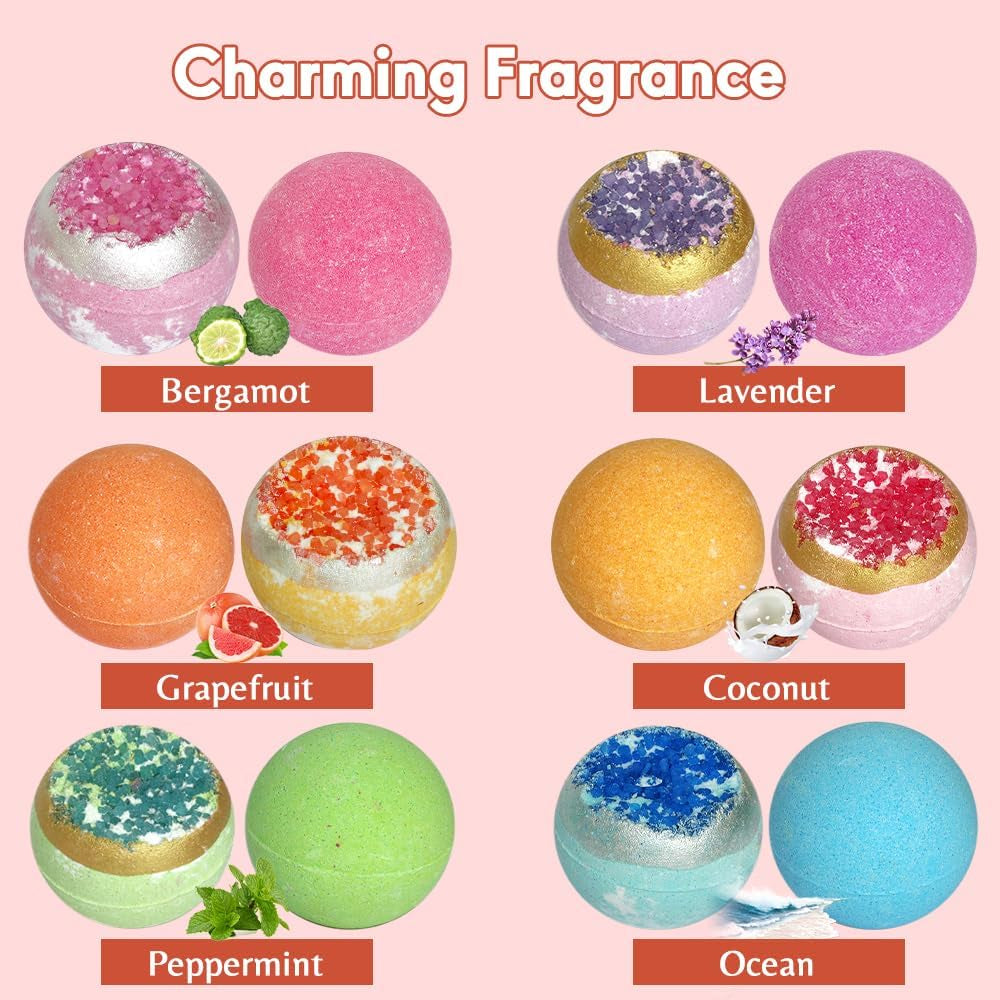 KAV Bath Bombs for Women Gift Set 12Pcs, All Natural Organic Bubble Home Spa Bathbomb Gift Set for Her, Wife, Girlfriend, Mother, Christmas, Stocking Stuffer
